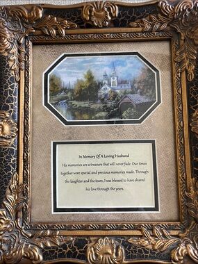 Memorial Wall Art with Scenic Print and gold and black frame